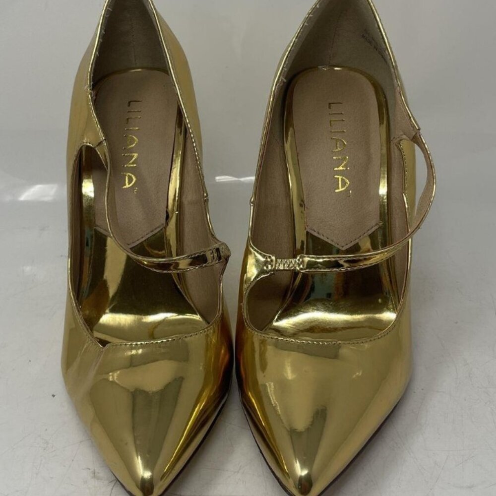 Liliana Women’s Golden Tone Pointed Toe Slip-On Block Pump Heels – Size 8.5 - Picture 5 of 6